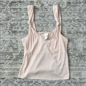 H&M Light Pink Ribbed Tank Top with Knotted Straps